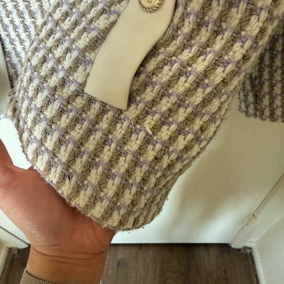 Maje Vido Lavender White Ecru Parme Tweed Jacket Cardigan 36 / S - Picture 10 of 12